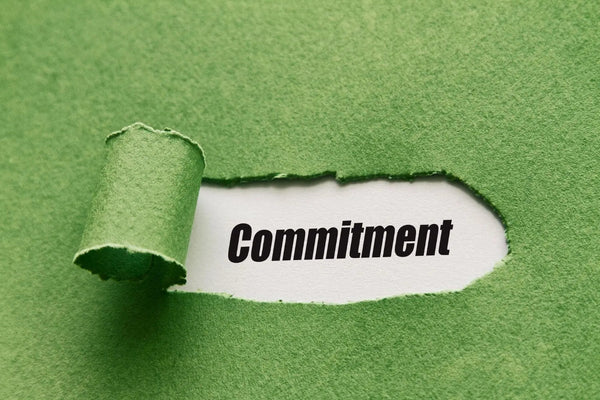  Das Wort „Commitment“ erscheint hinter einem grünen, aufgerissenen Papier, als wäre es neu sichtbar gemacht worden.